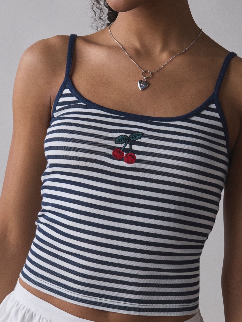 URBAN OUTFITTERS Cherry On Top Embroidered Graphic Striped Cami - Picture 1 of 12